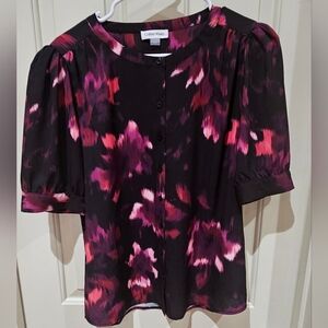 Calvin Klein Purple and Black Boxy Short Sleeve Blouse